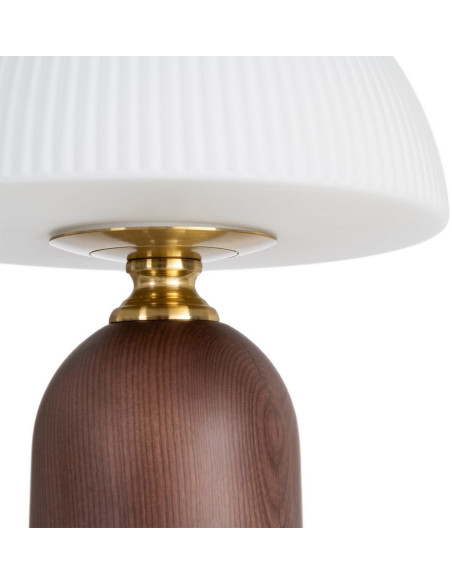 Lampe à poser verre opalin et bois brun 25 x 25 x 38 cm Lumera