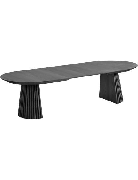 Table à manger extensible 8 à 12 personnes L200-300 cm noir finition chêne Osaka 