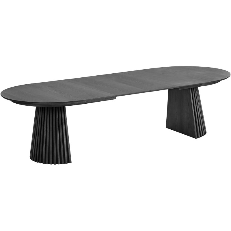 Table à manger extensible 8 à 12 personnes L200-300 cm noir finition chêne Osaka 