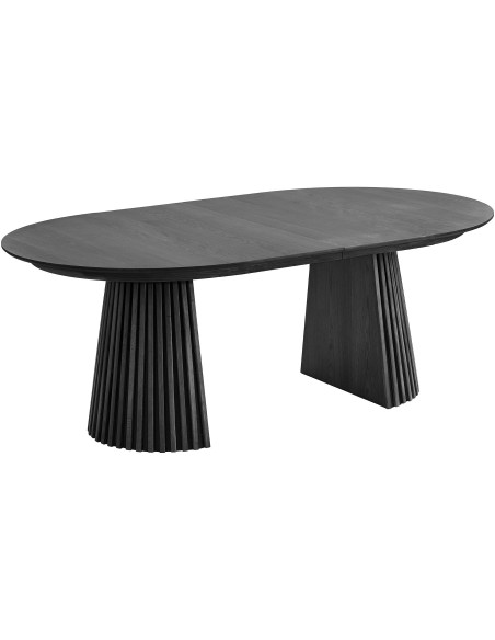 Table à manger extensible 8 à 12 personnes L200-300 cm noir finition chêne Osaka 