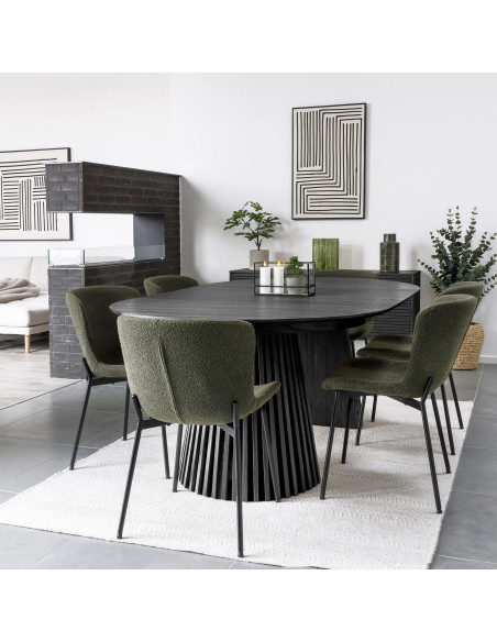 Table à manger extensible 8 à 12 personnes L200-300 cm noir finition chêne Osaka 