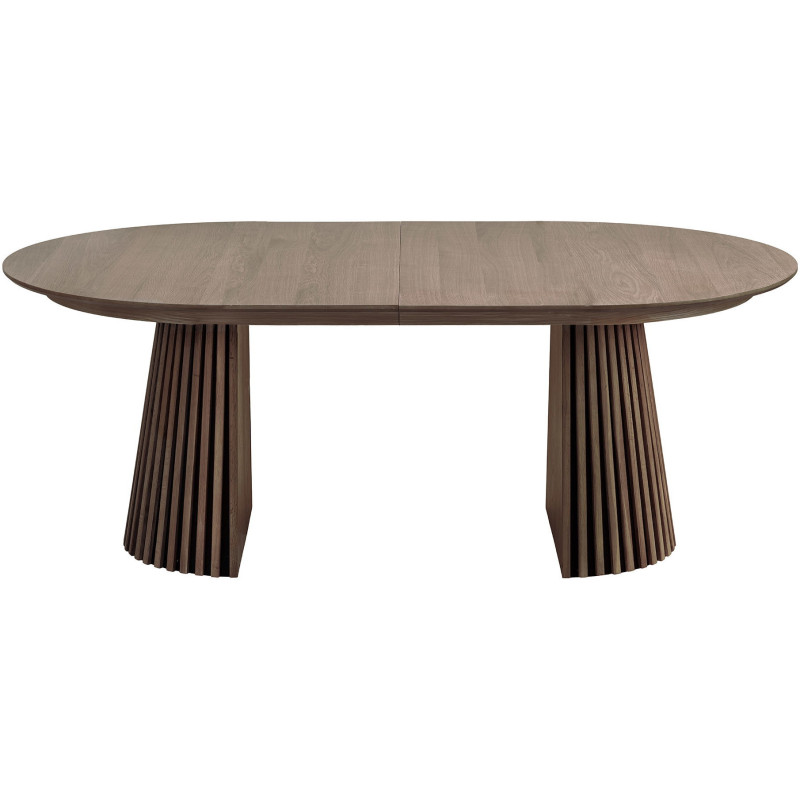 Table à manger extensible 8 à 12 personnes L200 à 300 cm chêne fumé Osaka 