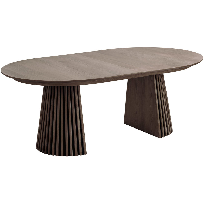 Table à manger extensible 8 à 12 personnes L200 à 300 cm chêne fumé Osaka 