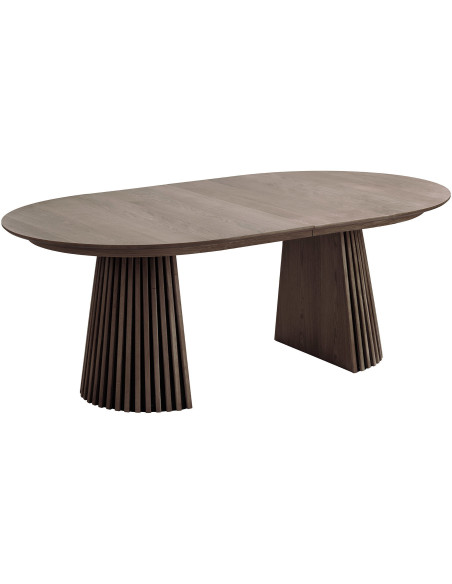 Table à manger extensible 8 à 12 personnes L200 à 300 cm chêne fumé Osaka 