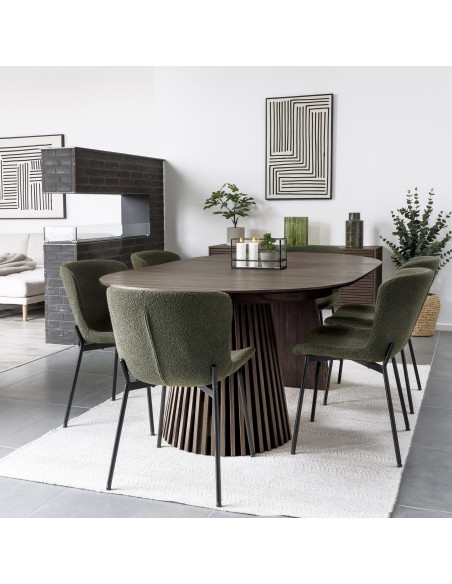 Table à manger extensible 8 à 12 personnes L200 à 300 cm chêne fumé Osaka 