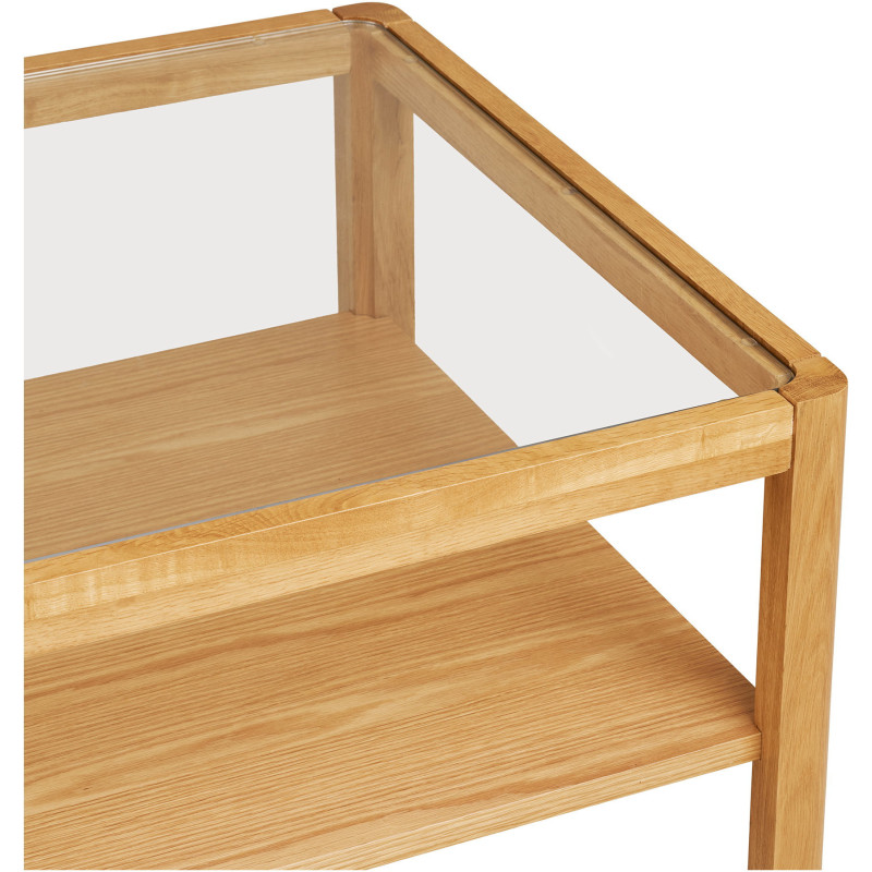 Table basse rectangulaire 110 x 60 cm chêne et verre Lourmarin 