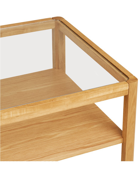 Table basse rectangulaire 110 x 60 cm chêne et verre Lourmarin 