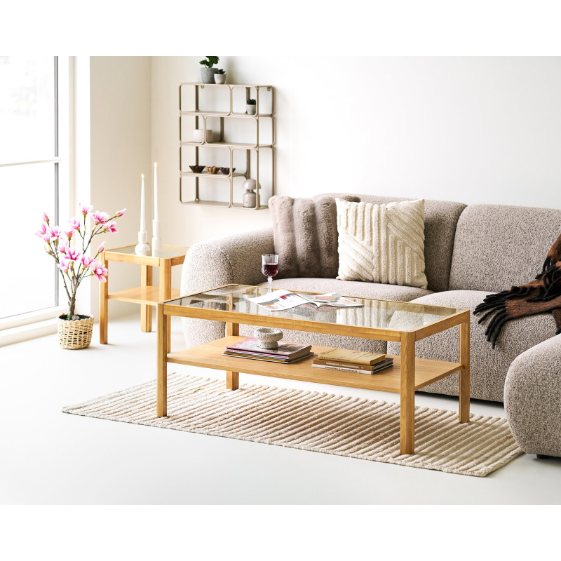 Table basse rectangulaire 110 x 60 cm chêne et verre Lourmarin 