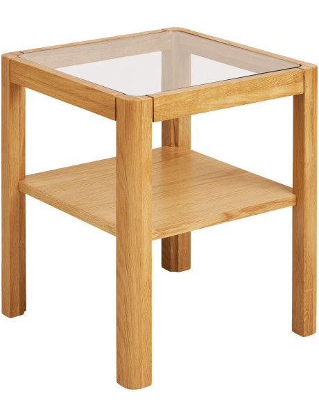 Table d'appoint carrée 40 x 40 cm chêne et verre Lourmarin 