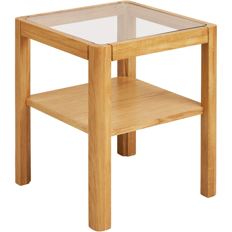 Table d'appoint carrée 40 x 40 cm chêne et verre Lourmarin 