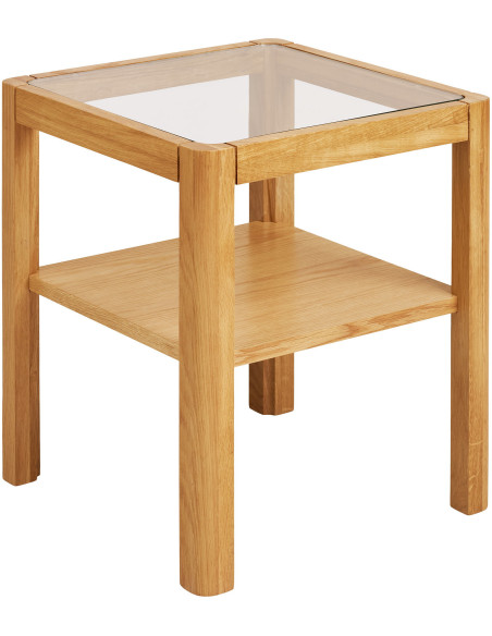 Table d'appoint carrée 40 x 40 cm chêne et verre Lourmarin 