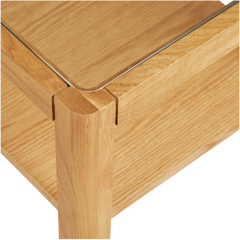 Table d'appoint carrée 40 x 40 cm chêne et verre Lourmarin 