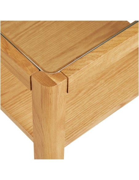 Table d'appoint carrée 40 x 40 cm chêne et verre Lourmarin 