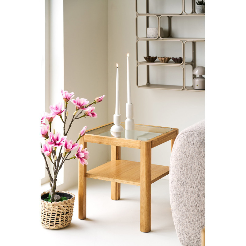 Table d'appoint carrée 40 x 40 cm chêne et verre Lourmarin 