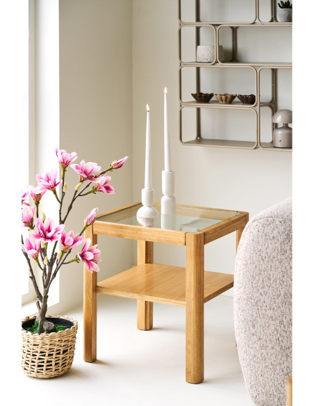 Table d'appoint carrée 40 x 40 cm chêne et verre Lourmarin 