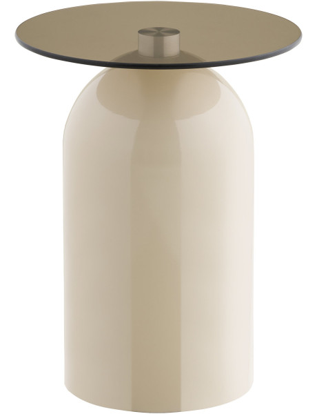 Table d'appoint Ø40 cm verre trempé fumé pied métal beige H52 cm Ravello 