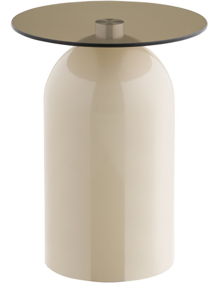 Table d'appoint Ø40 cm verre trempé fumé pied métal beige H52 cm Ravello 