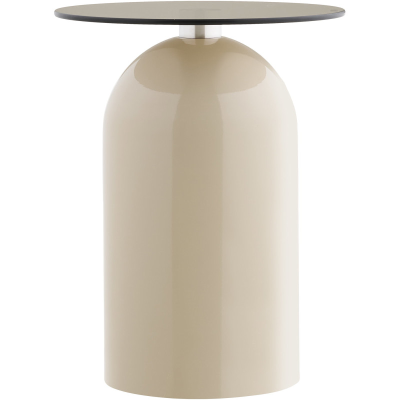 Table d'appoint Ø40 cm verre trempé fumé pied métal beige H52 cm Ravello 