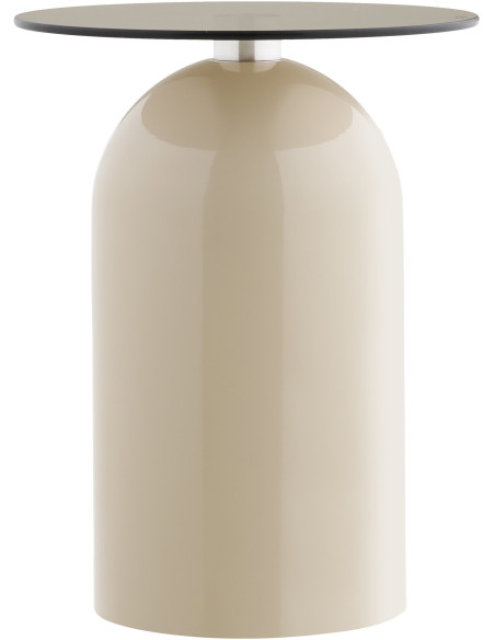Table d'appoint Ø40 cm verre trempé fumé pied métal beige H52 cm Ravello 