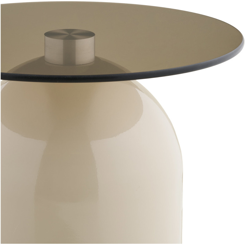 Table d'appoint Ø40 cm verre trempé fumé pied métal beige H52 cm Ravello 