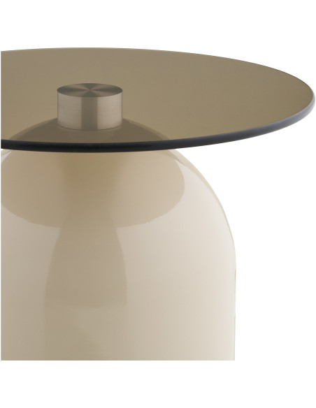 Table d'appoint Ø40 cm verre trempé fumé pied métal beige H52 cm Ravello 