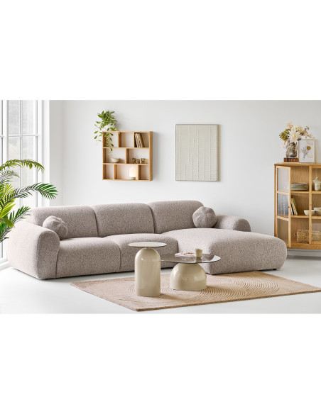 Table d'appoint Ø40 cm verre trempé fumé pied métal beige H52 cm Ravello 