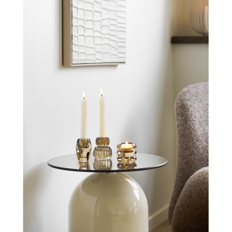 Table d'appoint Ø40 cm verre trempé fumé pied métal beige H52 cm Ravello 