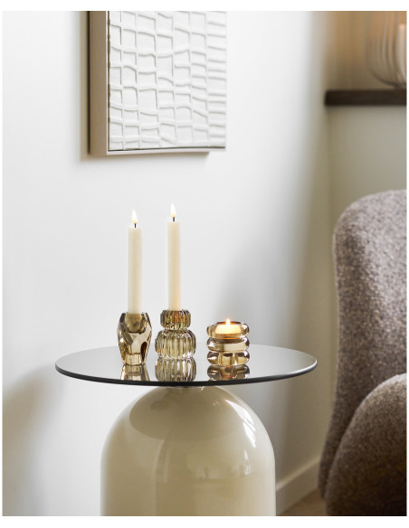 Table d'appoint Ø40 cm verre trempé fumé pied métal beige H52 cm Ravello 