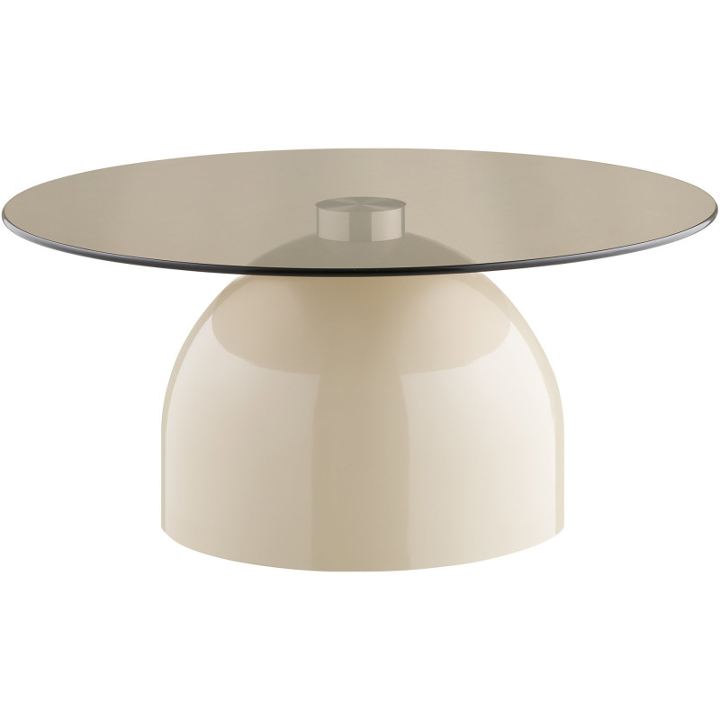 Table basse Ø70 cm verre trempé fumé pied métal beige H33 cm Ravello 