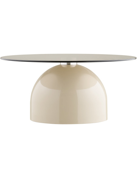 Table basse Ø70 cm verre trempé fumé pied métal beige H33 cm Ravello 