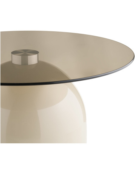 Table basse Ø70 cm verre trempé fumé pied métal beige H33 cm Ravello 