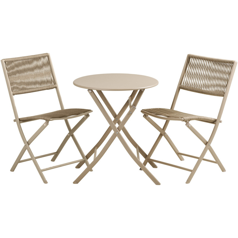 Arcas Bistro Set - Bistro set, 2 chairs and 1 table, polyester/steel, taupe 