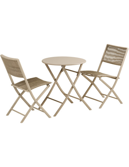 Arcas Bistro Set - Bistro set, 2 chairs and 1 table, polyester/steel, taupe 