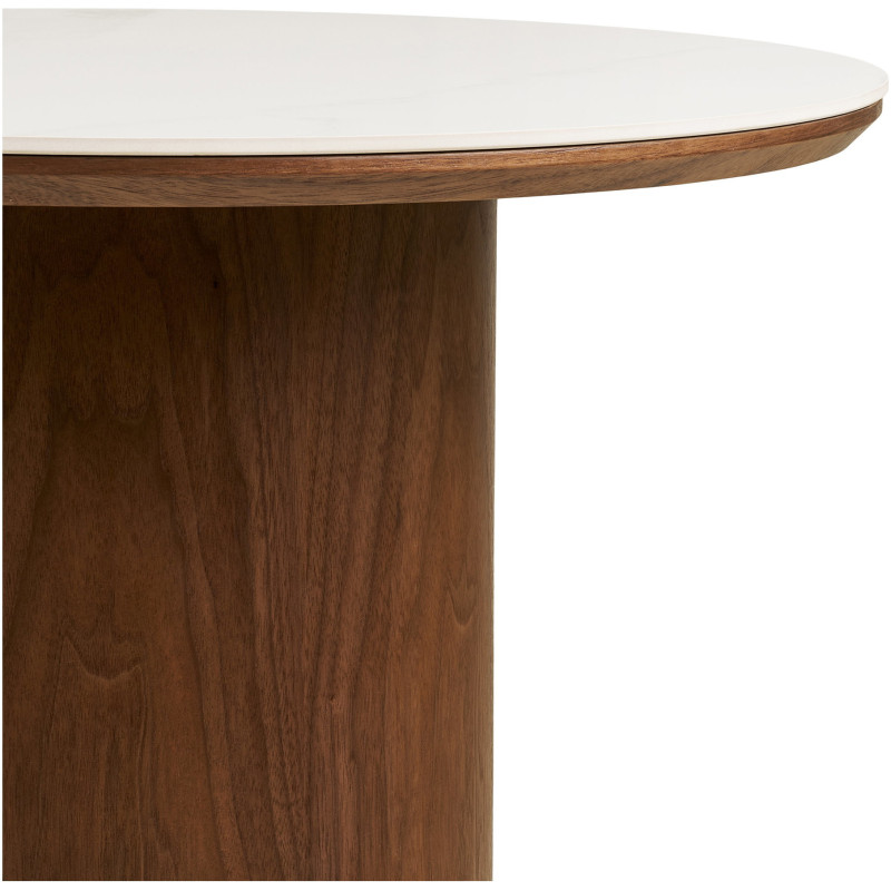 Table basse céramique effet marbre blanc Ø60 x H42 cm pied bois foncé Noli 