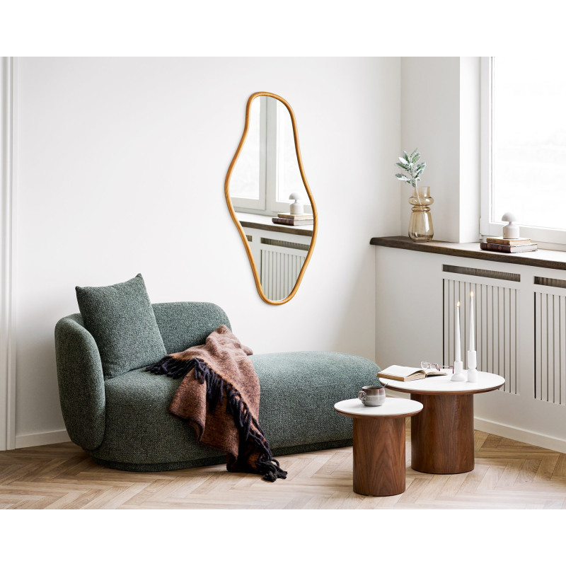 Table basse céramique effet marbre blanc Ø60 x H42 cm pied bois foncé Noli 