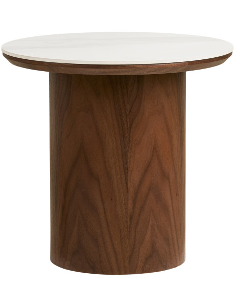 Table d’appoint céramique effet marbre blanc Ø40 x H38 cm pied bois foncé Noli House Nordic - 2