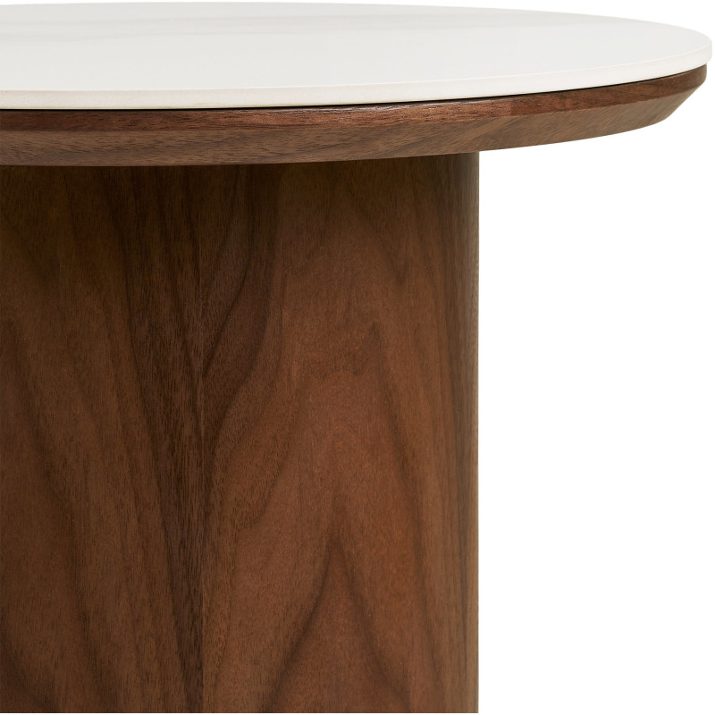 Table d’appoint céramique effet marbre blanc Ø40 x H38 cm pied bois foncé Noli 