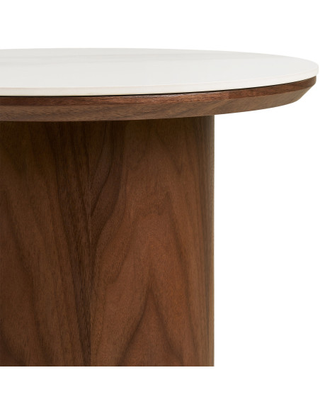 Table d’appoint céramique effet marbre blanc Ø40 x H38 cm pied bois foncé Noli 