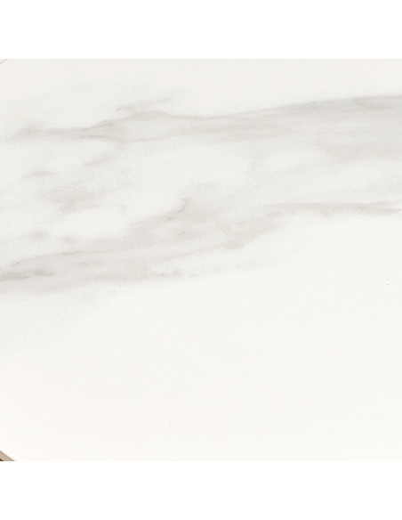 Table d’appoint céramique effet marbre blanc Ø40 x H38 cm pied bois foncé Noli 