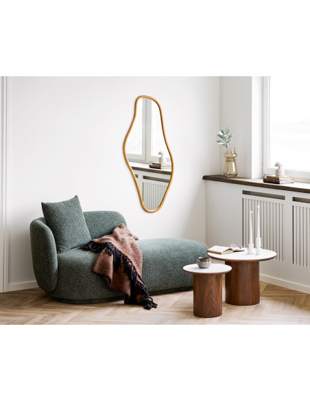 Table d’appoint céramique effet marbre blanc Ø40 x H38 cm pied bois foncé Noli 