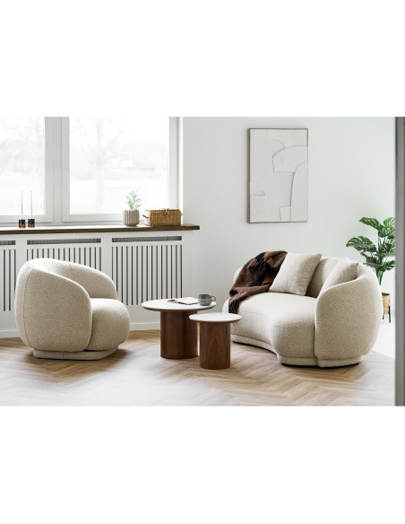 Table d’appoint céramique effet marbre blanc Ø40 x H38 cm pied bois foncé Noli 