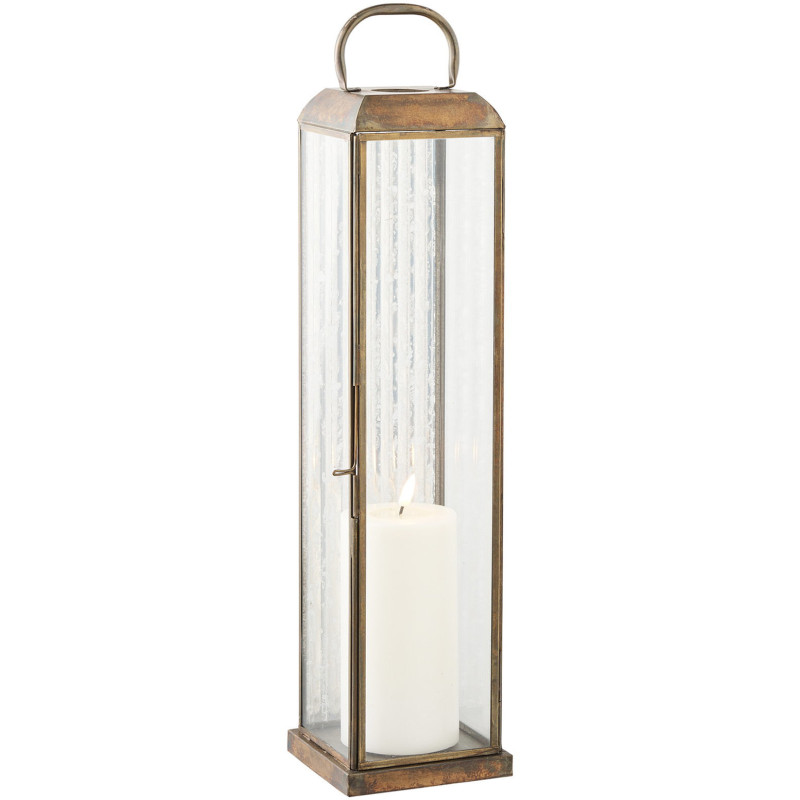 Herslev Lantern - Lantern, glass/metal, antique brass look 12x12x49 cm 