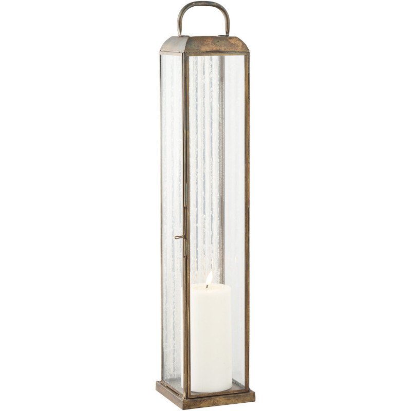 Herslev Lantern - Lantern, glass/metal, antique brass look 12x12x60 cm 