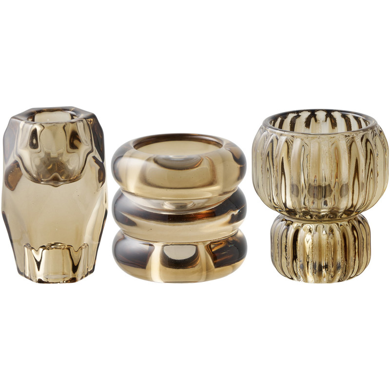 Candle Holder - Candle holder, glass, smoked brown set of 3 