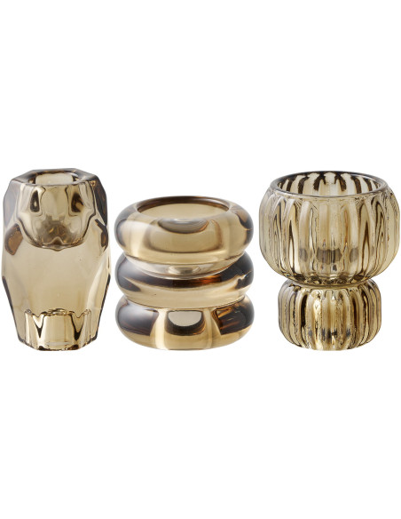 Candle Holder - Candle holder, glass, smoked brown set of 3 
