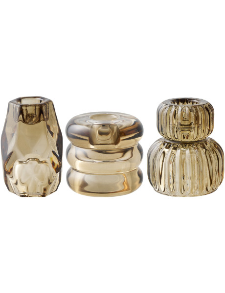 Candle Holder - Candle holder, glass, smoked brown set of 3