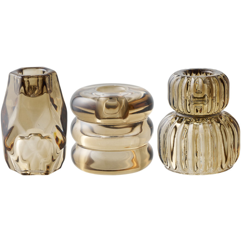 Candle Holder - Candle holder, glass, smoked brown set of 3