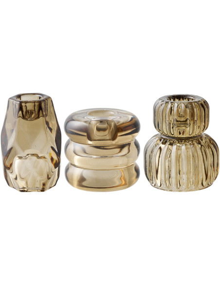 Candle Holder - Candle holder, glass, smoked brown set of 3