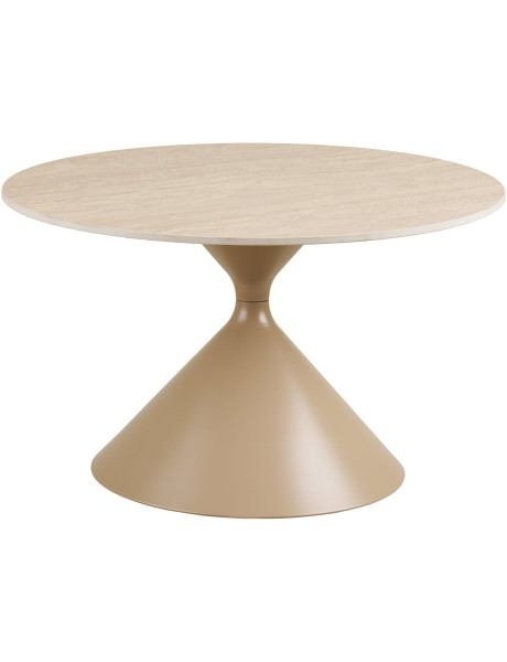 Table basse Ø70 cm céramique effet travertin et acier sable Annecy 