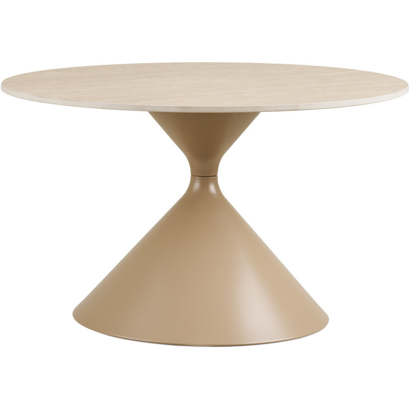 Table basse Ø70 cm céramique effet travertin et acier sable Annecy 